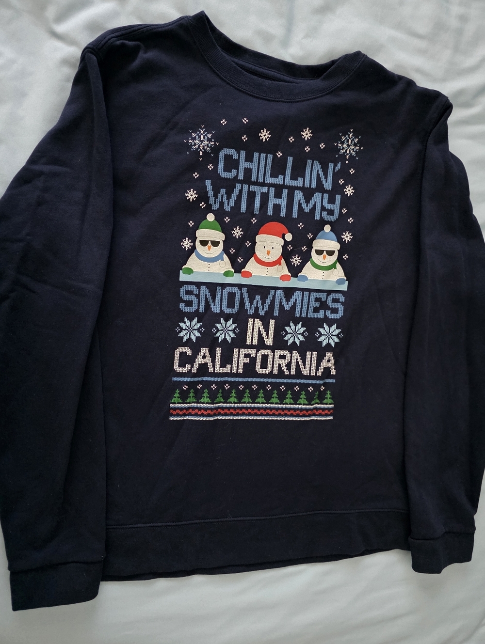 Navy Crewneck Holiday Graphic Sweater - Chillin' With My Snowmies